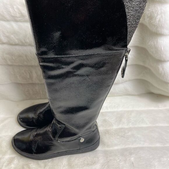 Michael Kors patent leather black knee high boots back zipper logo accent SZ7.5 - Picture 1 of 12